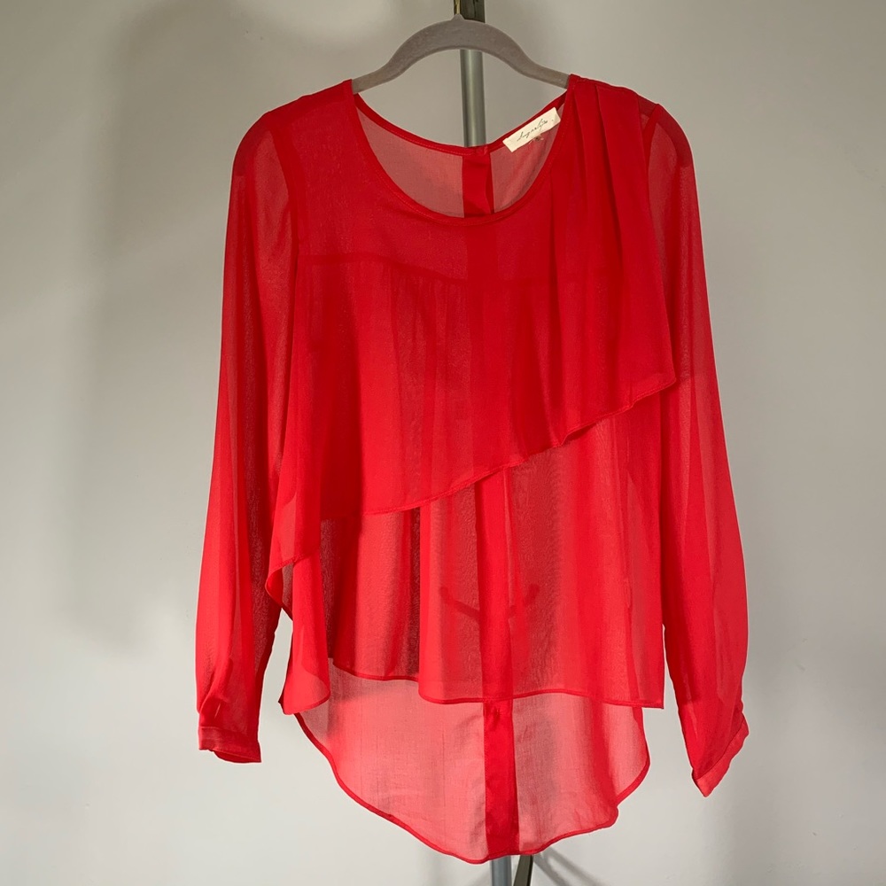 Sugarlips Red Sheer Tiered Blouse